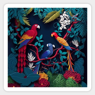 papercut illustration parrots jungle Sticker